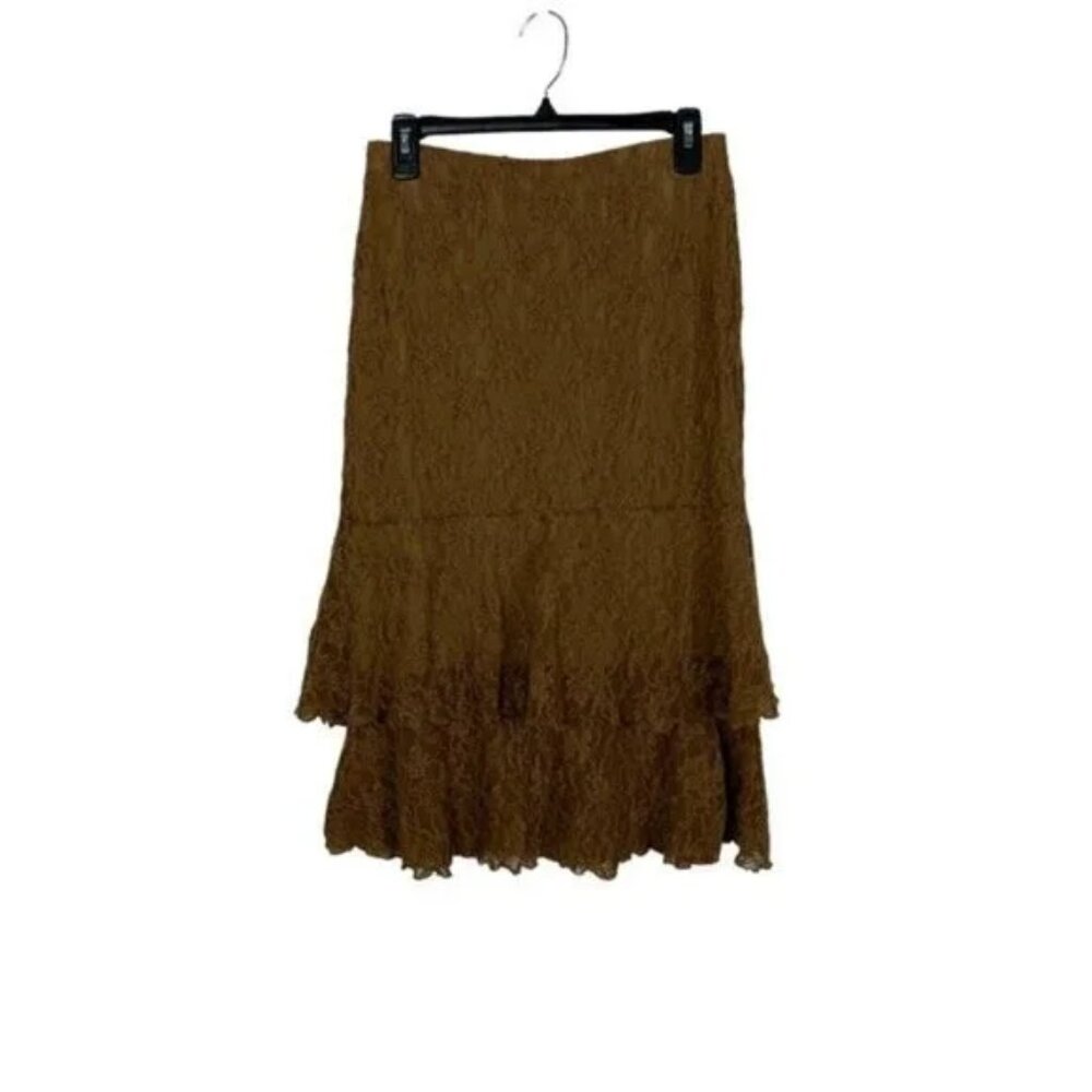 Cabi Womens Skirt Small Brown Lace Boho Midi Cottagecore Romantic Style